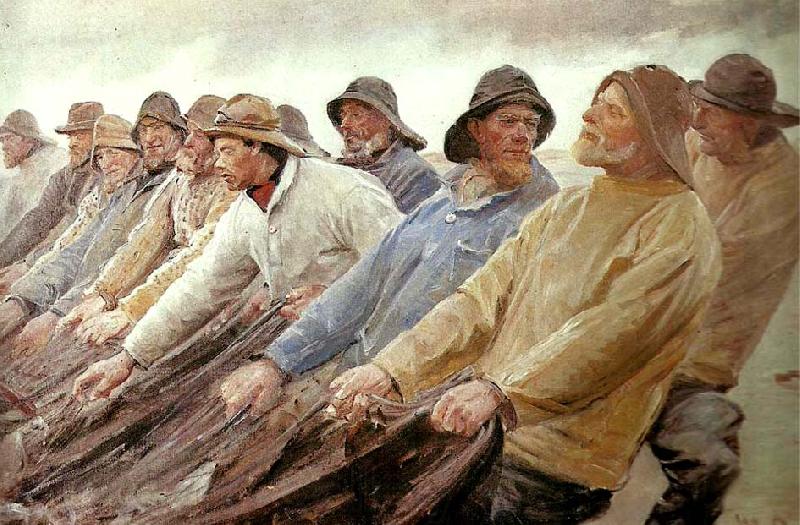 Michael Ancher fiskere trakker vod ved skagen Norge oil painting art